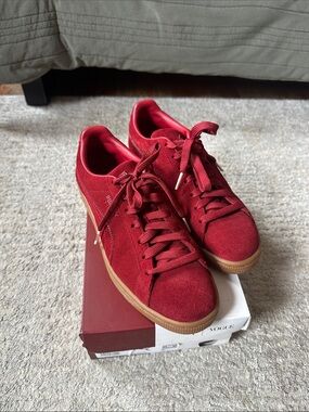 Puma Women's Red Suede Sneakers with Gum Sole